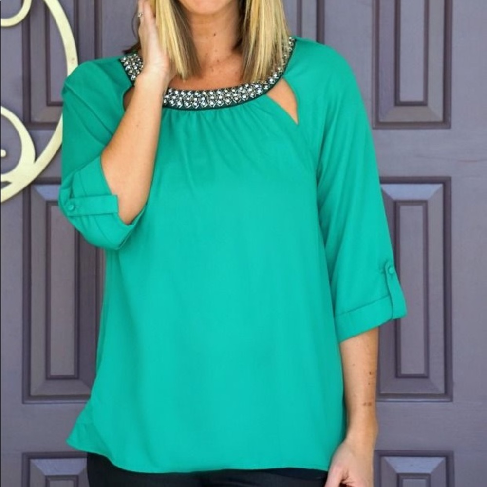 Stitch fix skies are blue raley embellished top